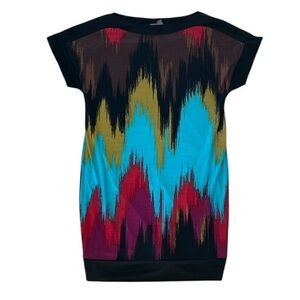 MUSE Abstract Ikat Print Cap Sleeve Mini Dress in Turquoise Multi size 6